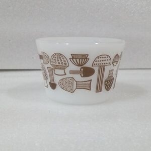Pyrex White Bowl with Brown Mushroom Pattern